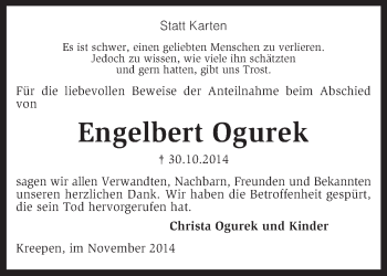 Traueranzeige von Engelbert Ogurek von KRZ