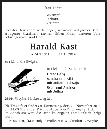 Traueranzeige von Harald Kast von KRZ