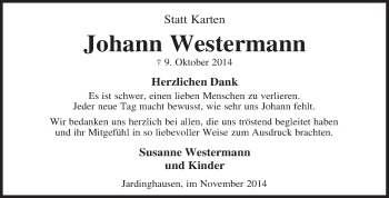 Traueranzeige von Johann Westermann von KRZ