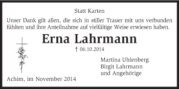 Traueranzeige von Erna Lahrmann von KRZ