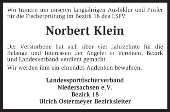 Traueranzeige von Norbert Klein von KRZ