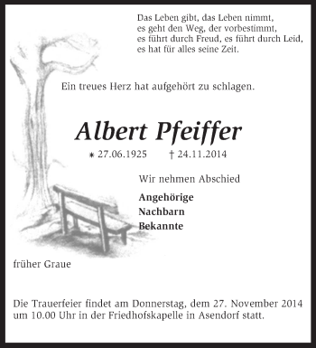 Traueranzeige von Albert Pfeiffer von KRZ