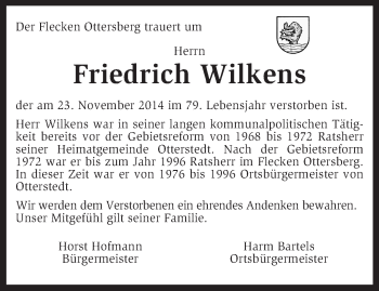 Traueranzeige von Friedrich Wilkens von KRZ