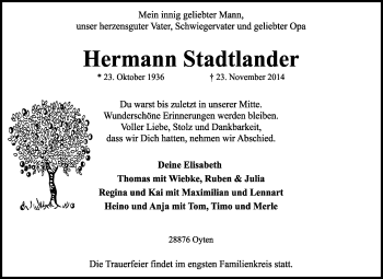 Traueranzeige von Hermann Stadtlander von KRZ