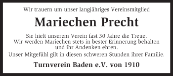 Traueranzeige von Mariechen Precht von KRZ
