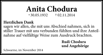 Traueranzeige von Anita Chodura von KRZ