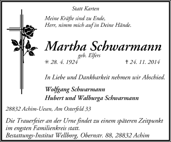 Traueranzeige von Martha Schwarmann von KRZ