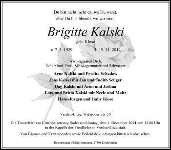 Traueranzeige von Brigitte Kalski von KRZ