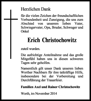 Traueranzeige von Erich Christochowitz von KRZ