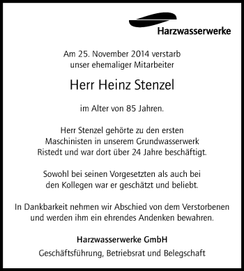 Traueranzeige von Heinz Stenzel von KRZ