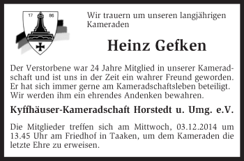 Traueranzeige von Heinz Gefken von KRZ