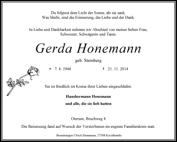 Traueranzeige von Gerda Honemann von KRZ