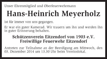 Traueranzeige von Hans-Heinrich Meyerholz von KRZ