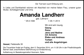 Traueranzeige von Amanda Landherr von KRZ