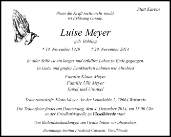 Traueranzeige von Luise Meyer von KRZ