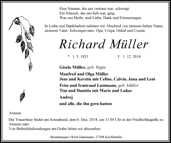 Traueranzeige von Richard Müller von KRZ