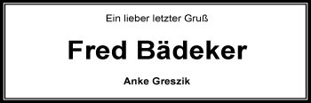 Traueranzeige von Fred Bädeker von KRZ