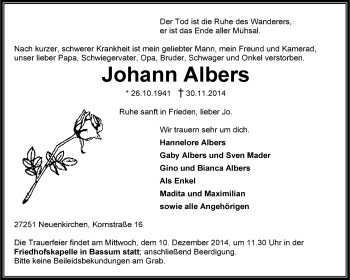 Traueranzeige von Johann Albers von KRZ