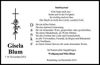 Traueranzeige von Gisela Blum von KRZ
