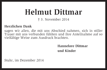 Traueranzeige von Helmut Dittmar von KRZ