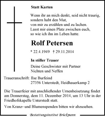 Traueranzeige von Rolf Petersen von KRZ