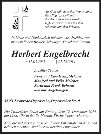 Traueranzeige von Herbert Engelbrecht von KRZ