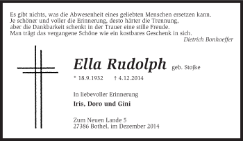 Traueranzeige von Ella Rudolph von KRZ