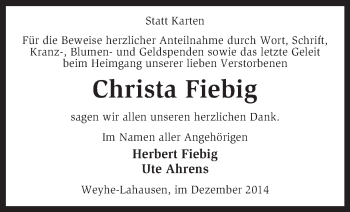 Traueranzeige von Christa Fiebig von KRZ