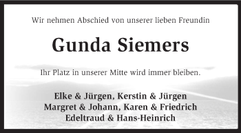 Traueranzeige von Gunda Siemers von KRZ