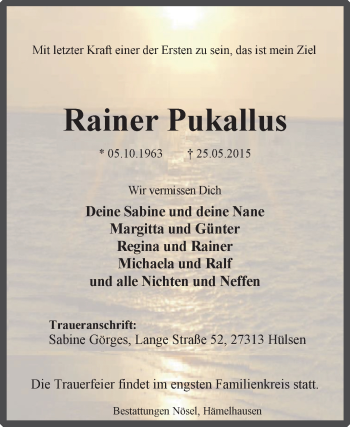 Traueranzeige von Rainer Pukallus von KRZ