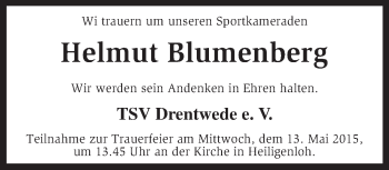 Traueranzeige von Helmut Blumenberg von KRZ