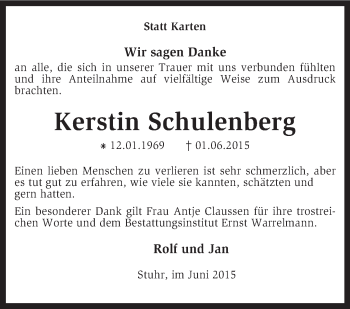 Traueranzeige von Kerstin Schulenberg von KRZ