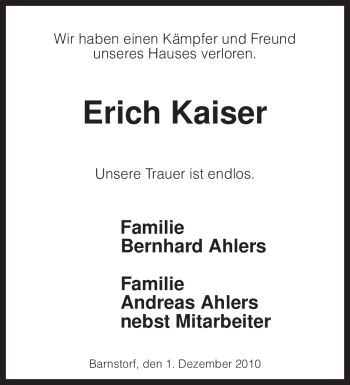 Traueranzeige von Erich Kaiser von KREISZEITUNG SYKE