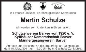 Traueranzeige von Martin Schulze von KREISZEITUNG SYKE