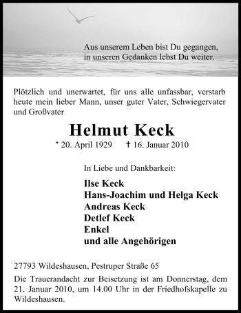 Traueranzeige von Helmut Keck 