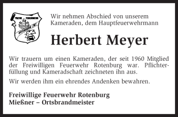 Traueranzeige von Herbert Meyer von KREISZEITUNG SYKE