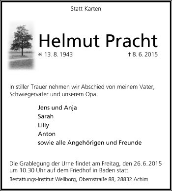 Traueranzeige von Helmut Pracht von KRZ