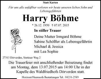 Traueranzeige von Harry Böhme von KRZ