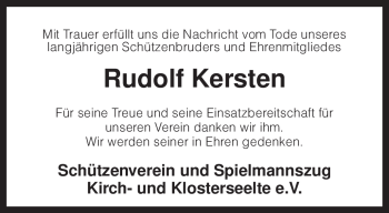 Traueranzeige von Rudolf Kersten von KREISZEITUNG SYKE