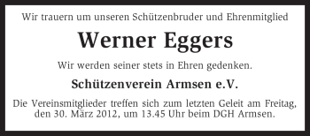 Traueranzeige von Werner Eggers von KREISZEITUNG SYKE