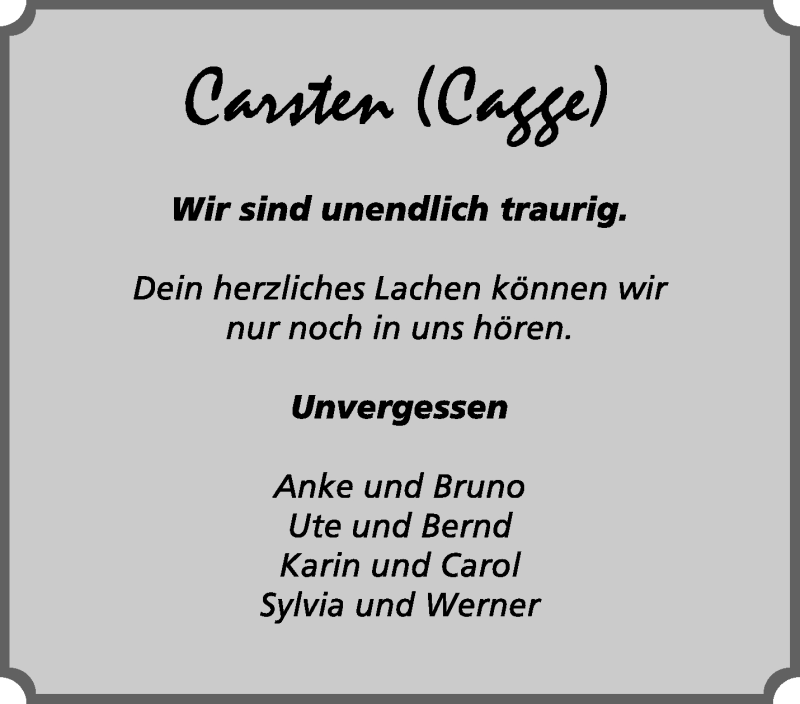  Traueranzeige für Carsten Weiß vom 24.03.2015 aus KRZ