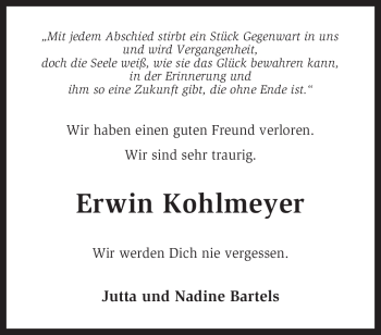 Traueranzeige von Erwin Kohlmeyer von KREISZEITUNG SYKE