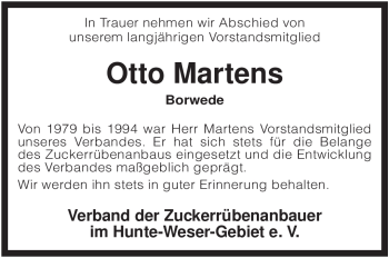 Traueranzeige von Otto Martens von KREISZEITUNG SYKE