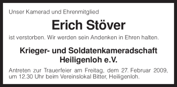 Traueranzeige von Erich Stöver von KREISZEITUNG SYKE