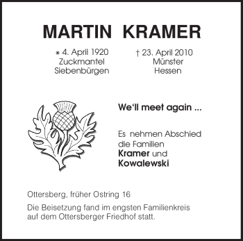 Traueranzeige von Martin Kramer von KREISZEITUNG SYKE