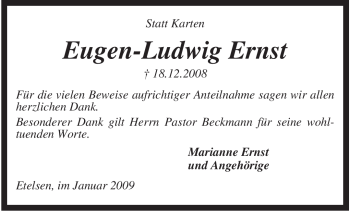 Traueranzeige von Eugen-Ludwig Ernst von KREISZEITUNG SYKE