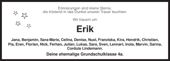 Traueranzeige von Erik Unbekannt von KREISZEITUNG SYKE