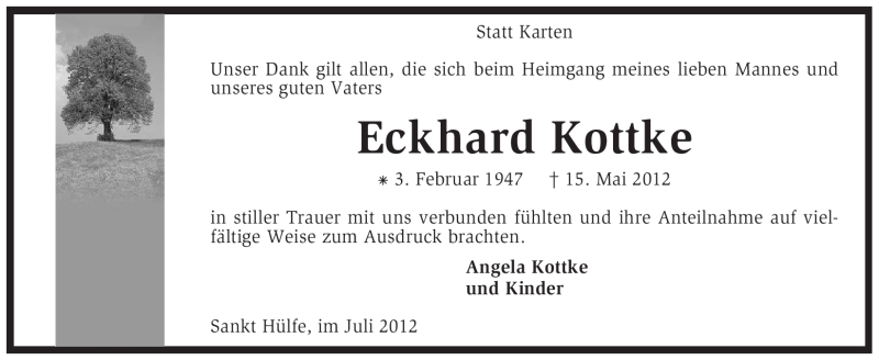  Traueranzeige für Eckhard Kottke vom 14.07.2012 aus KREISZEITUNG SYKE