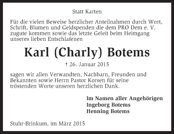 Traueranzeige von Karl (Charly) Botems von KRZ