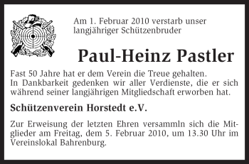 Traueranzeige von Paul-Heinz Pastler von KREISZEITUNG SYKE